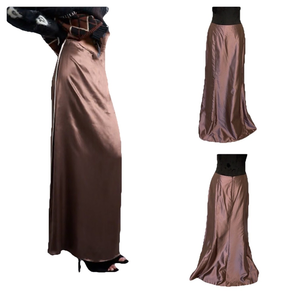Bronze Brown Iridescent A-line Maxi Skirt Size XS Long Romantic Formal
